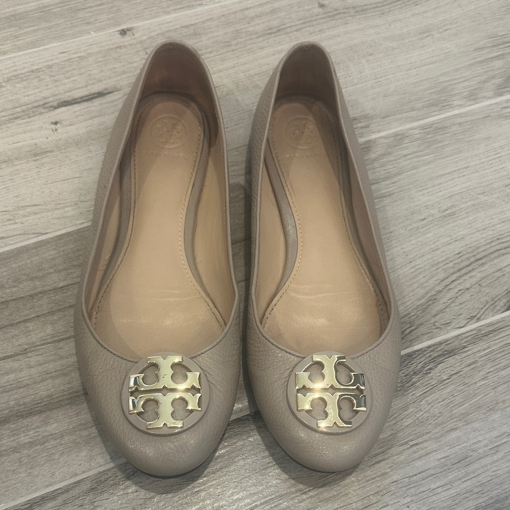 Tory Burch Beige Flats with Gold Accent